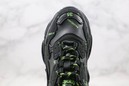 Balenciaga Triple S "Black-Green All Over Logo"