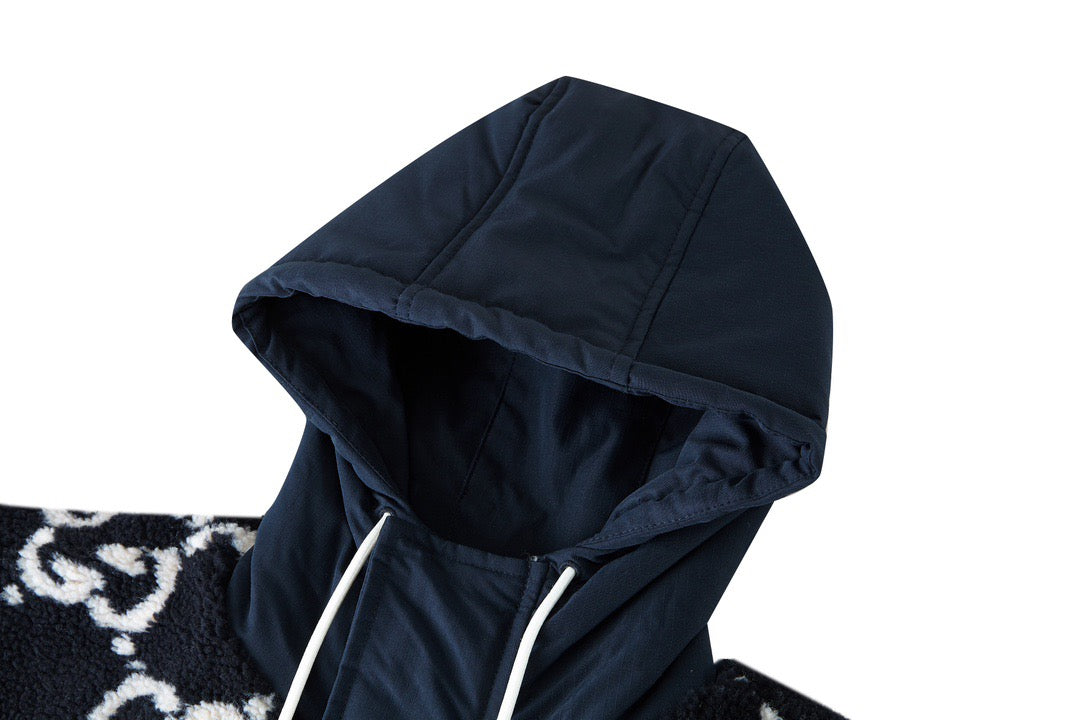 Gucci GG Jacquard Hooded Jacket "Navy Blue"