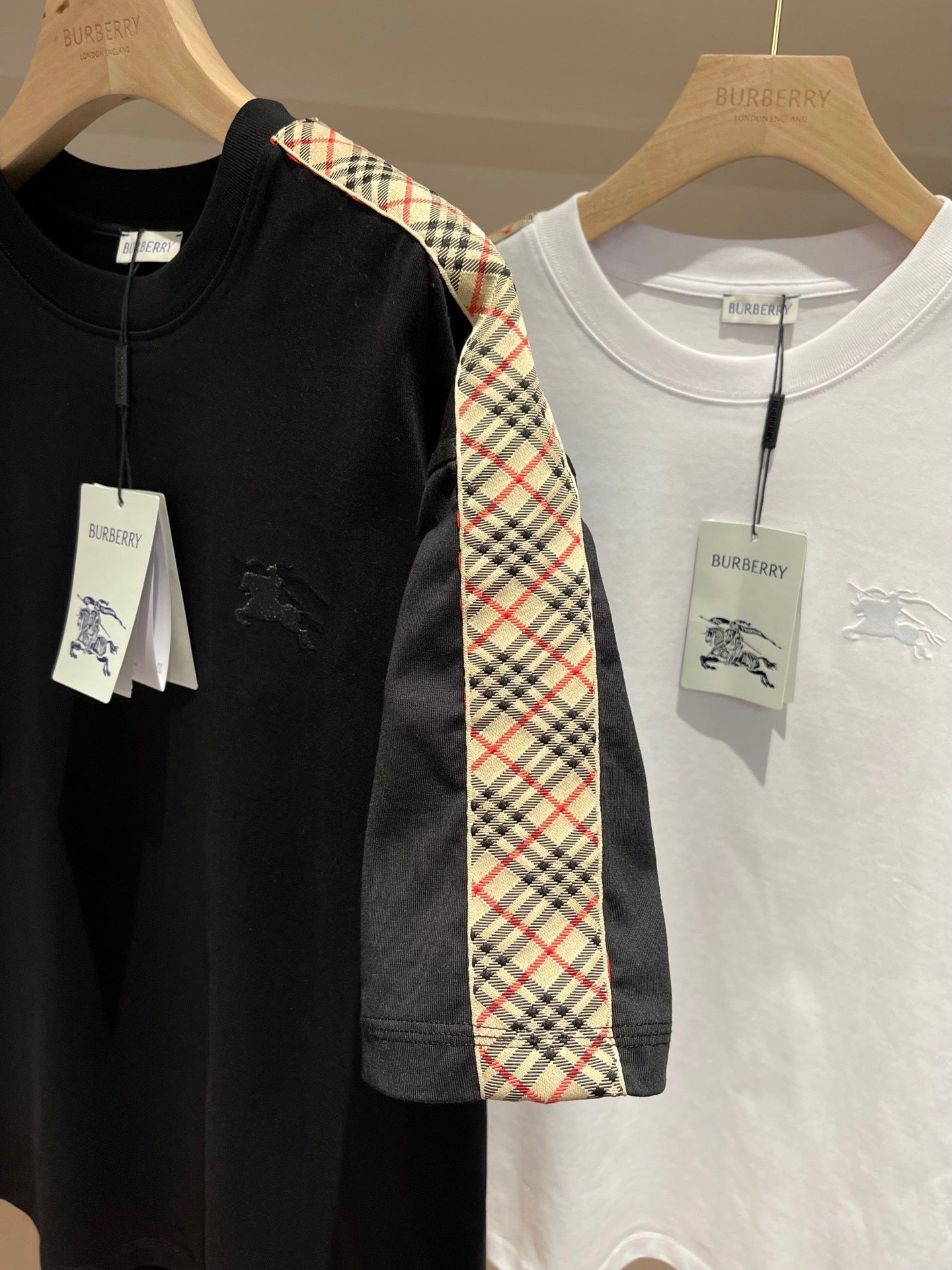Burberry Check Trim Cotton T-Shirt "Black"