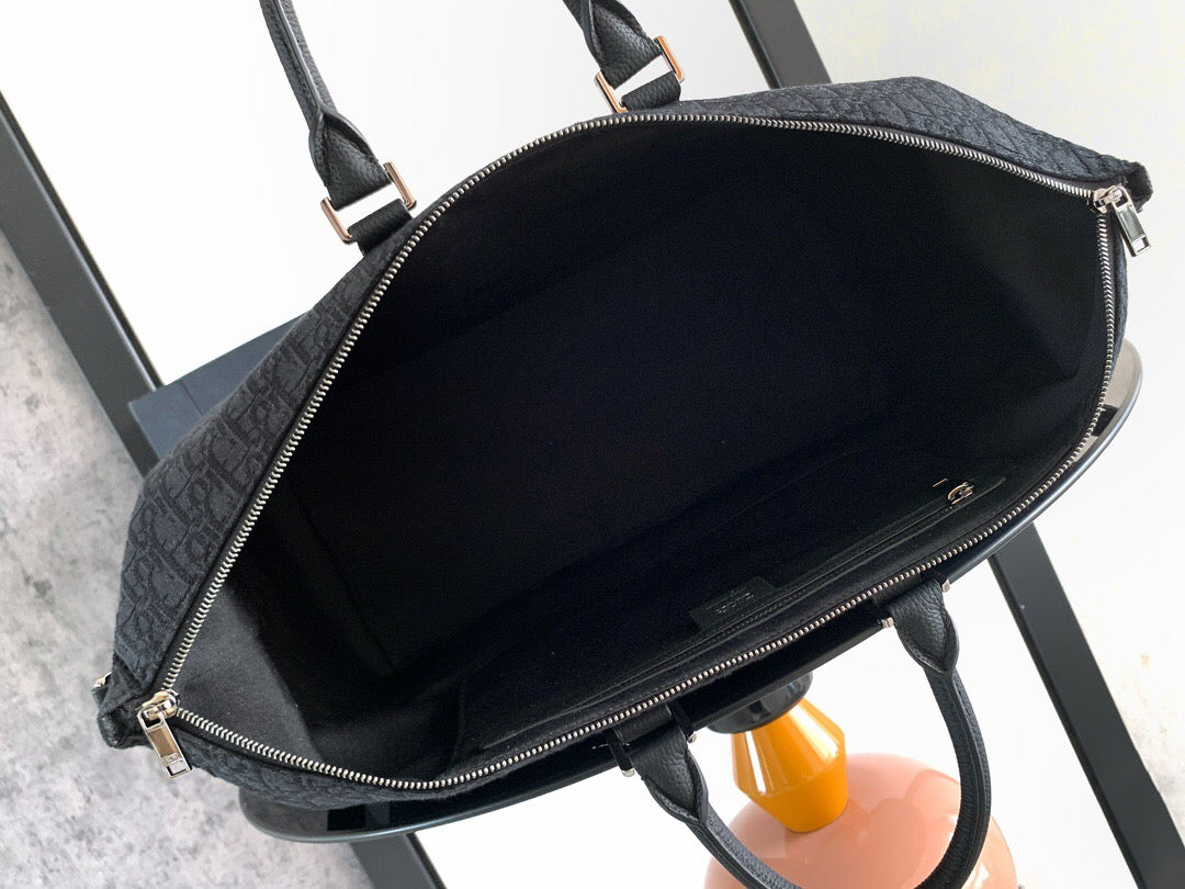 Dior Weekender 40 "Black Dior Oblique Jacquard and Black Grained Calfskin"