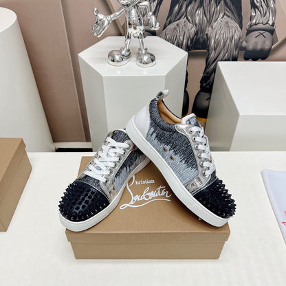 Chrisitian Louboutin Louis Junior Spikes Orlato Flat "Blue Ivoire"