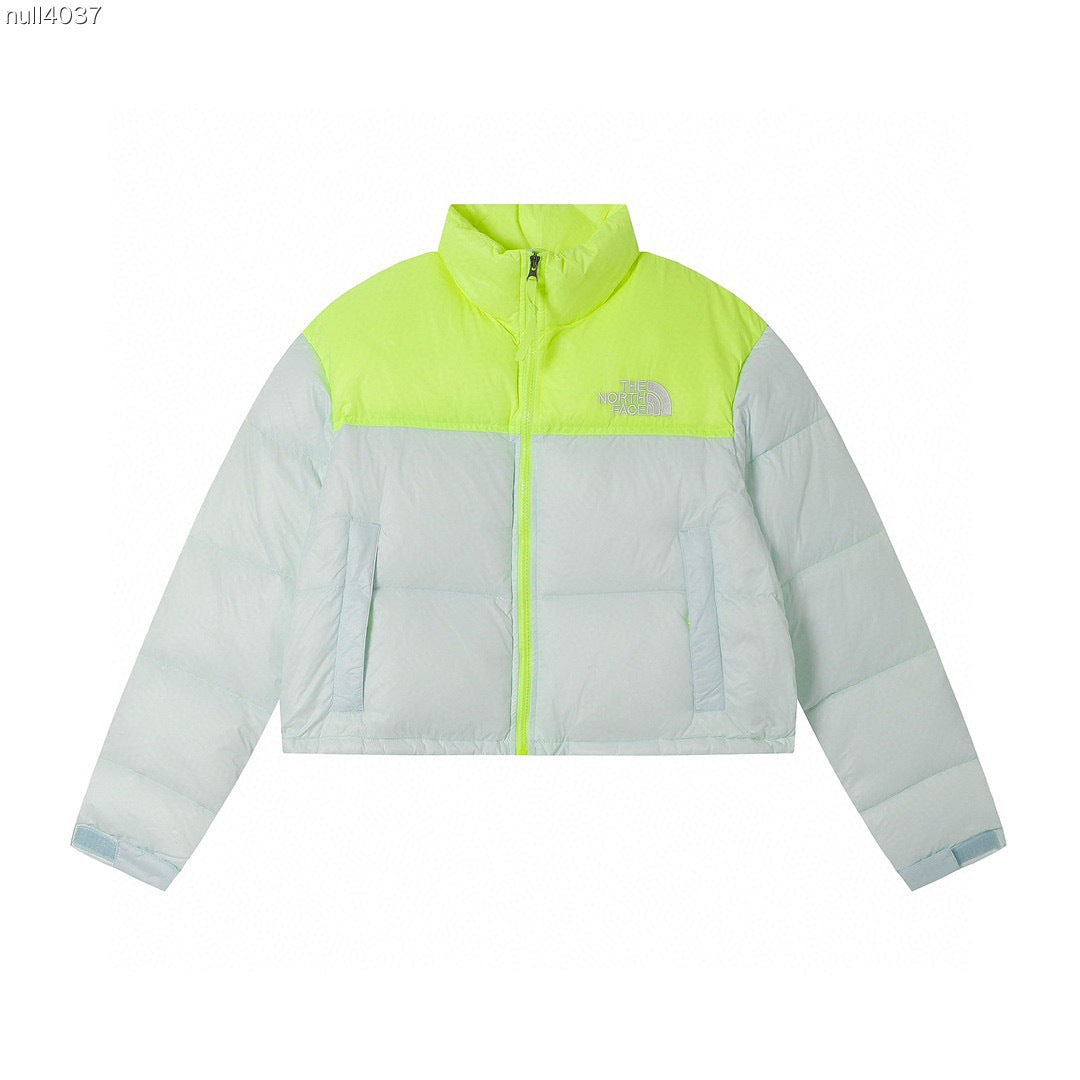 The North Face Nuptse Short Down Jacket "White-Neon Yellow"