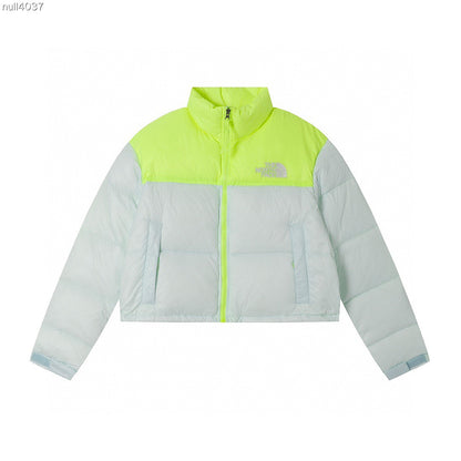 The North Face Nuptse Short Down Jacket "White-Neon Yellow"