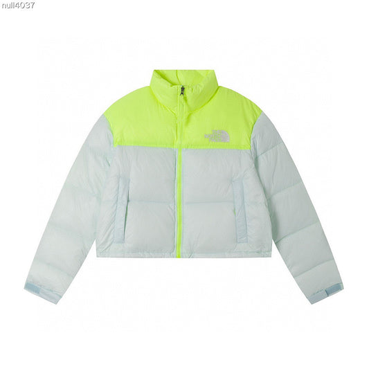 The North Face Nuptse Short Down Jacket "White-Neon Yellow"