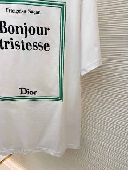 Dior T-Shirt with Book Cover Embroidery "White and Green Cotton Jersey"