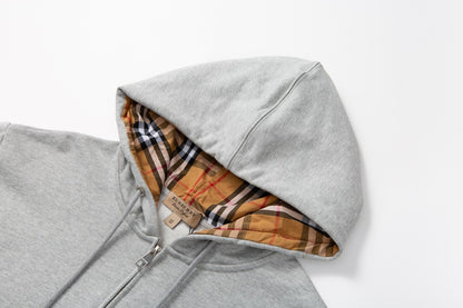 Burberry Hove Check Embroidery Logo Zip-Up Hoodie "Grey"