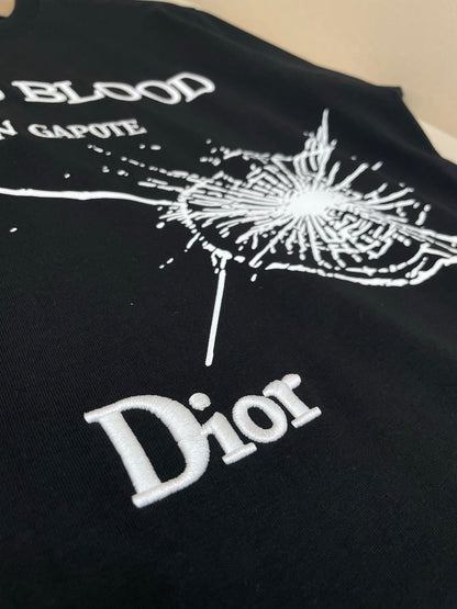 Dior T-Shirt with Book Cover Embroidery and Print "Black and White Cotton Jersey"