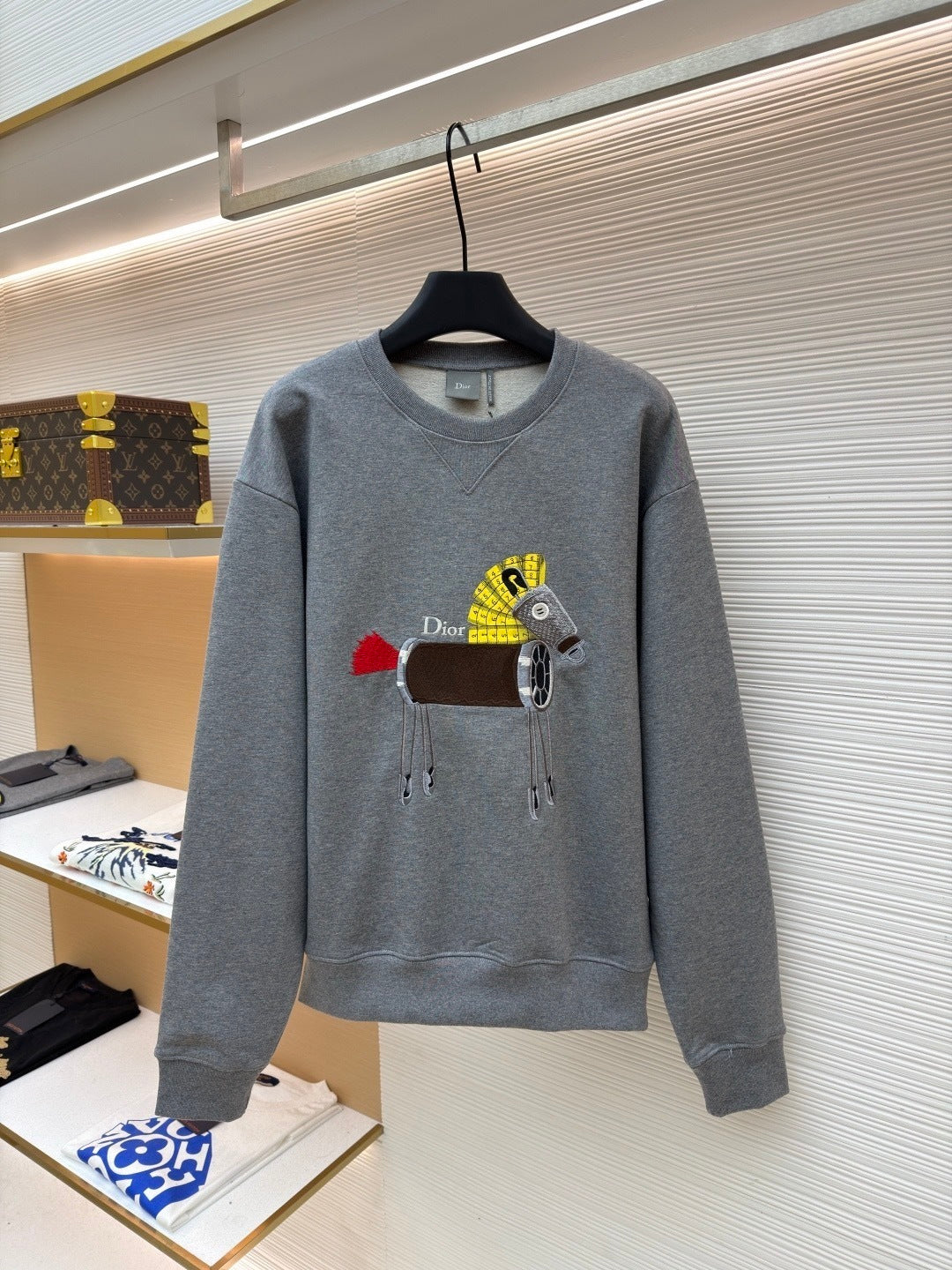 Dior Sweatshirt with Horse Embroidery and Print "Gray Cotton Fleece"