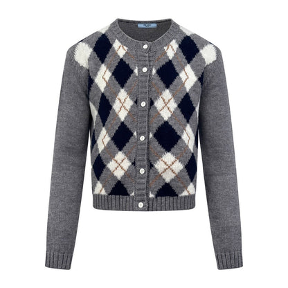 Prada Argyle Knit Cashmere Cardigan "Grey"