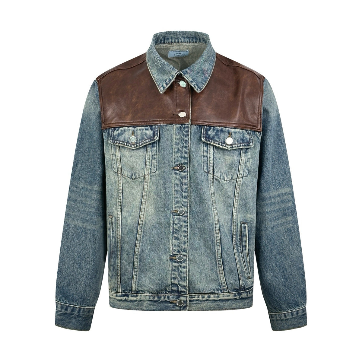 Prada Leather-Trimmed Denim Jacket
