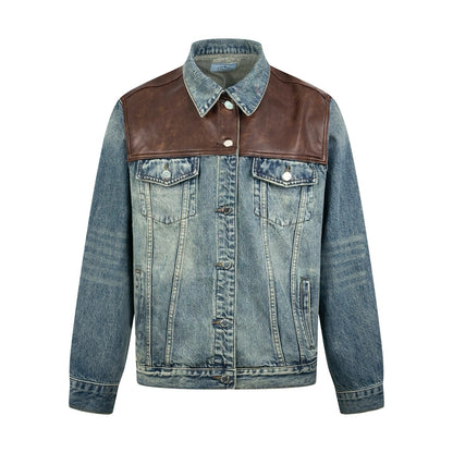 Prada Leather-Trimmed Denim Jacket