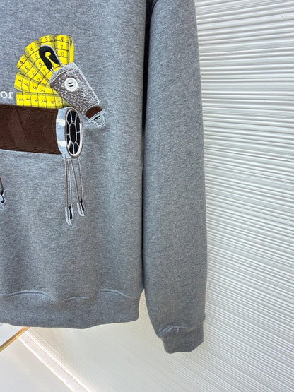 Dior Sweatshirt with Horse Embroidery and Print "Gray Cotton Fleece"