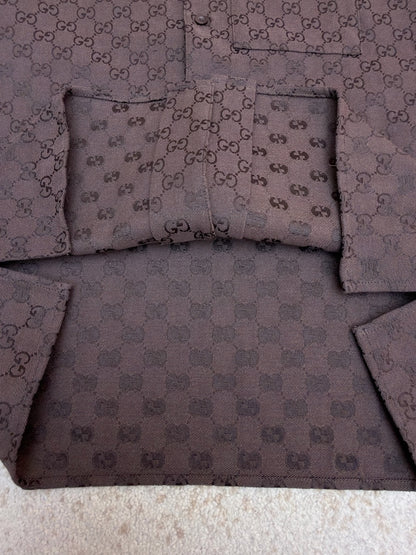 Gucci GG Canvas Linen Blend Bowling Shirt "Brown"