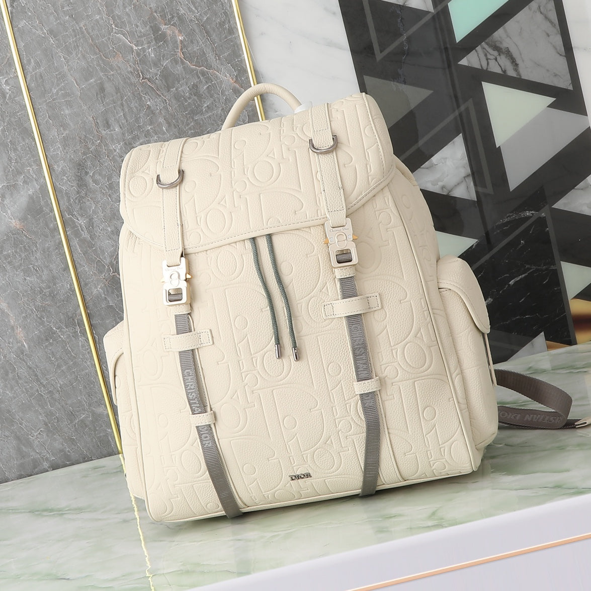 Dior Hit The Road Backpack with Flap "Dior Gravity Leather and Beige Grained Calfskin"