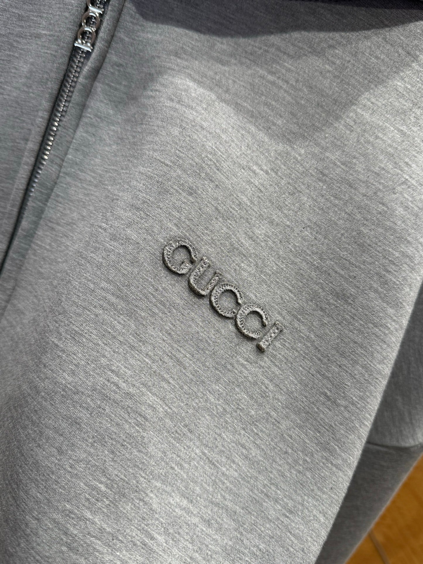 Gucci Viscose Jersey Zip Hoodie with Ebroidery "Grey"
