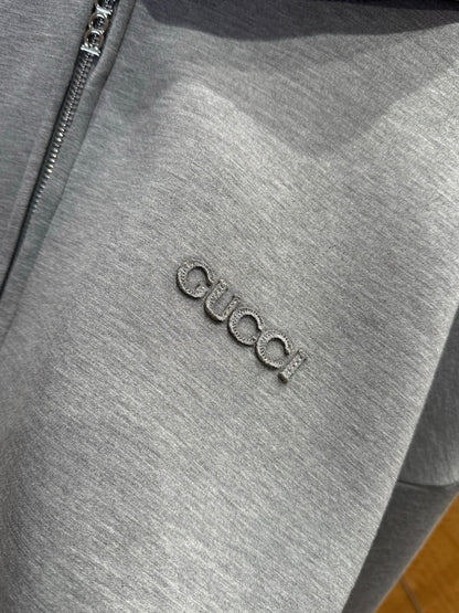 Gucci Viscose Jersey Zip Hoodie with Ebroidery "Grey"