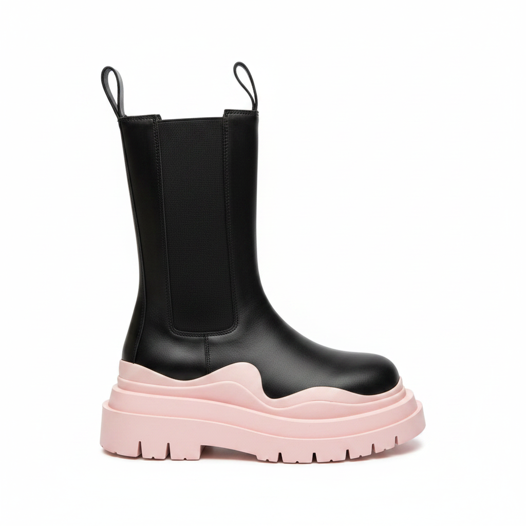 Bottega Veneta Tire Chelsea Boots "Black-Pink"