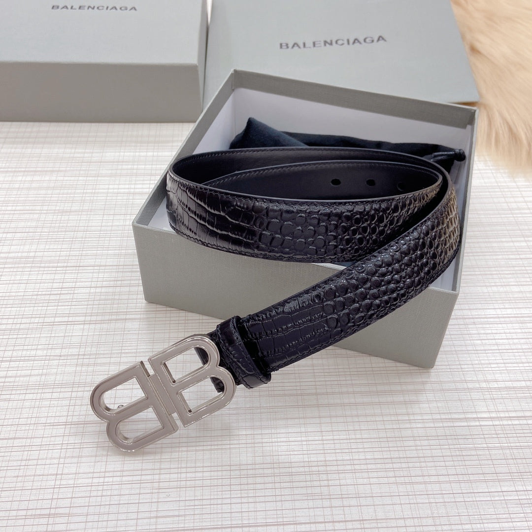 Balenciaga BB Logo Croc Effect Leather Belt "Black"