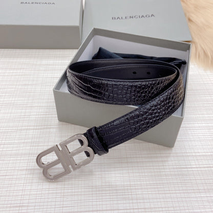 Balenciaga BB Logo Croc Effect Leather Belt "Black"