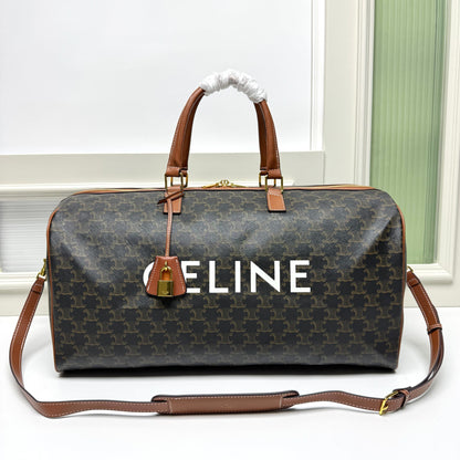Celine Large Voyage Bag in Triomphe Canvas with Celine Print "Tan"