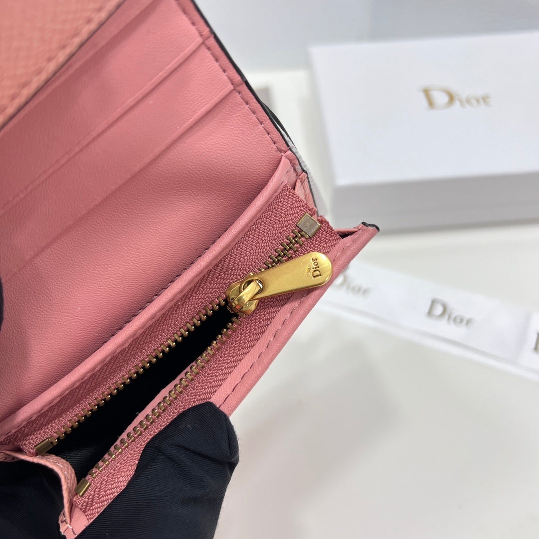 Dior Saddle Lotus Wallet Pink Goatskin
