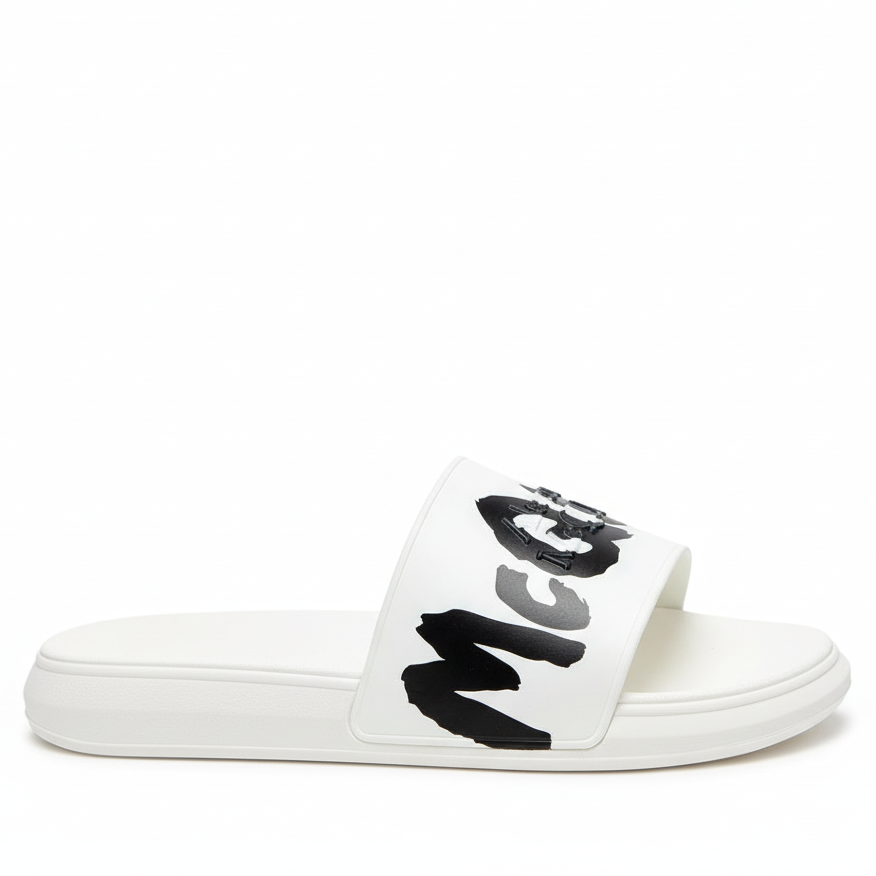 Alexander McQueen Graffiti Rubber Pool Slide "White-Black"