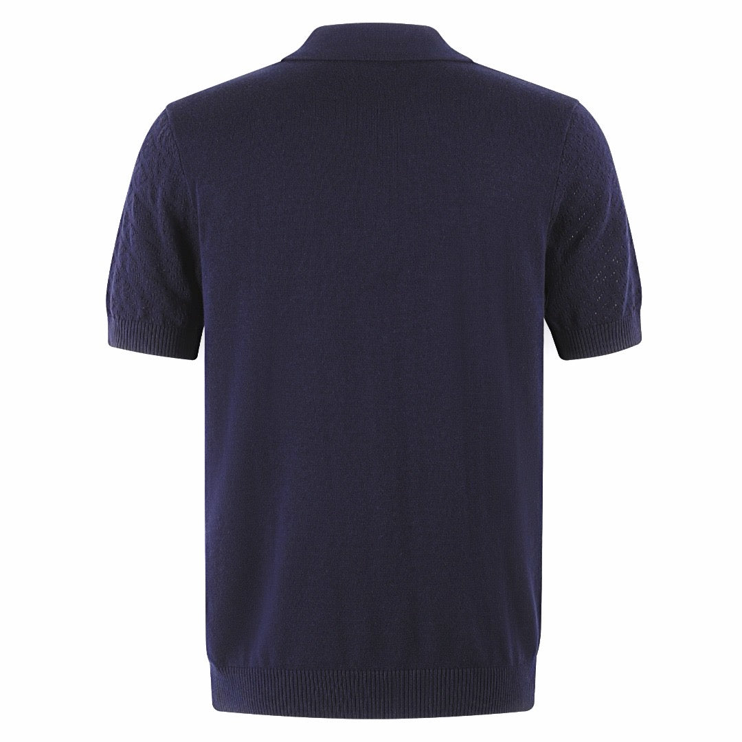 Fendi Cotton and Viscose Tricot Polo Shirt "Dark Blue"