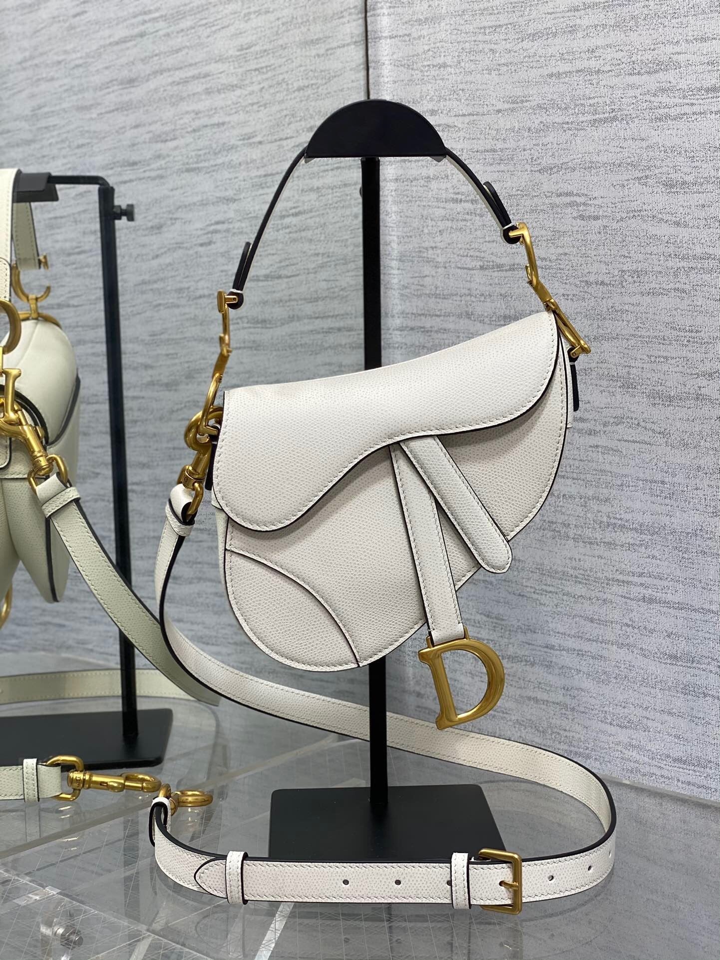 Dior Mini Saddle Bag with Strap "Latte Grained Calfskin"