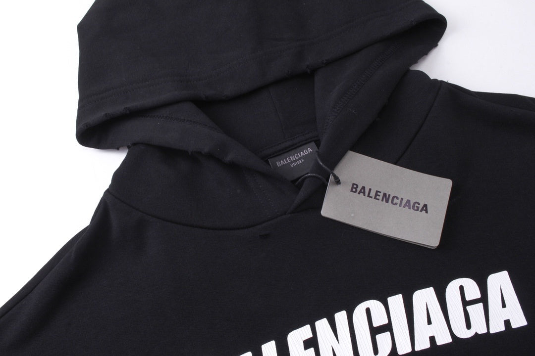 Balenciaga Distressed Caps Boxy Hoodie "Black-White"