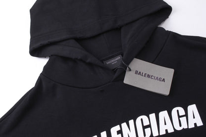 Balenciaga Distressed Caps Boxy Hoodie "Black-White"