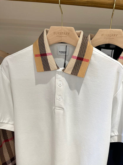 Burberry Check Collar Cotton Polo Shirt "White"