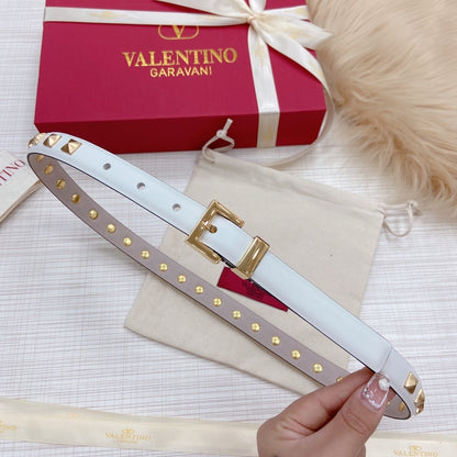 Valentino Rockstud 20mm Leather Belt "White"