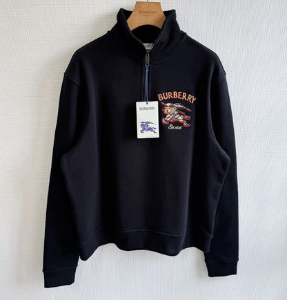 Burberry Knight Check Cotton Half-zip Sweatshirt "Black"