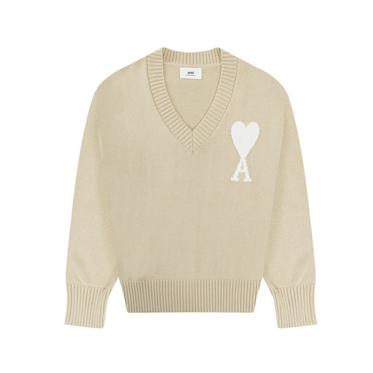 AMI Paris Ami De Coeur Slim-Fit V-Neck Sweater "Beige"