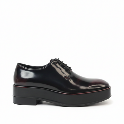 Prada Brushed Leather Derby Shoes "Red-Black"