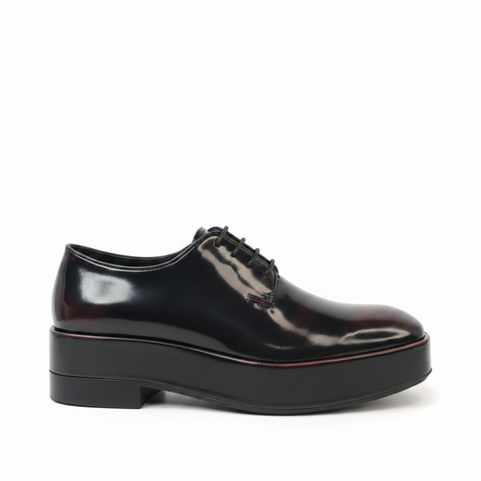 Prada Brushed Leather Derby Shoes "Red-Black"