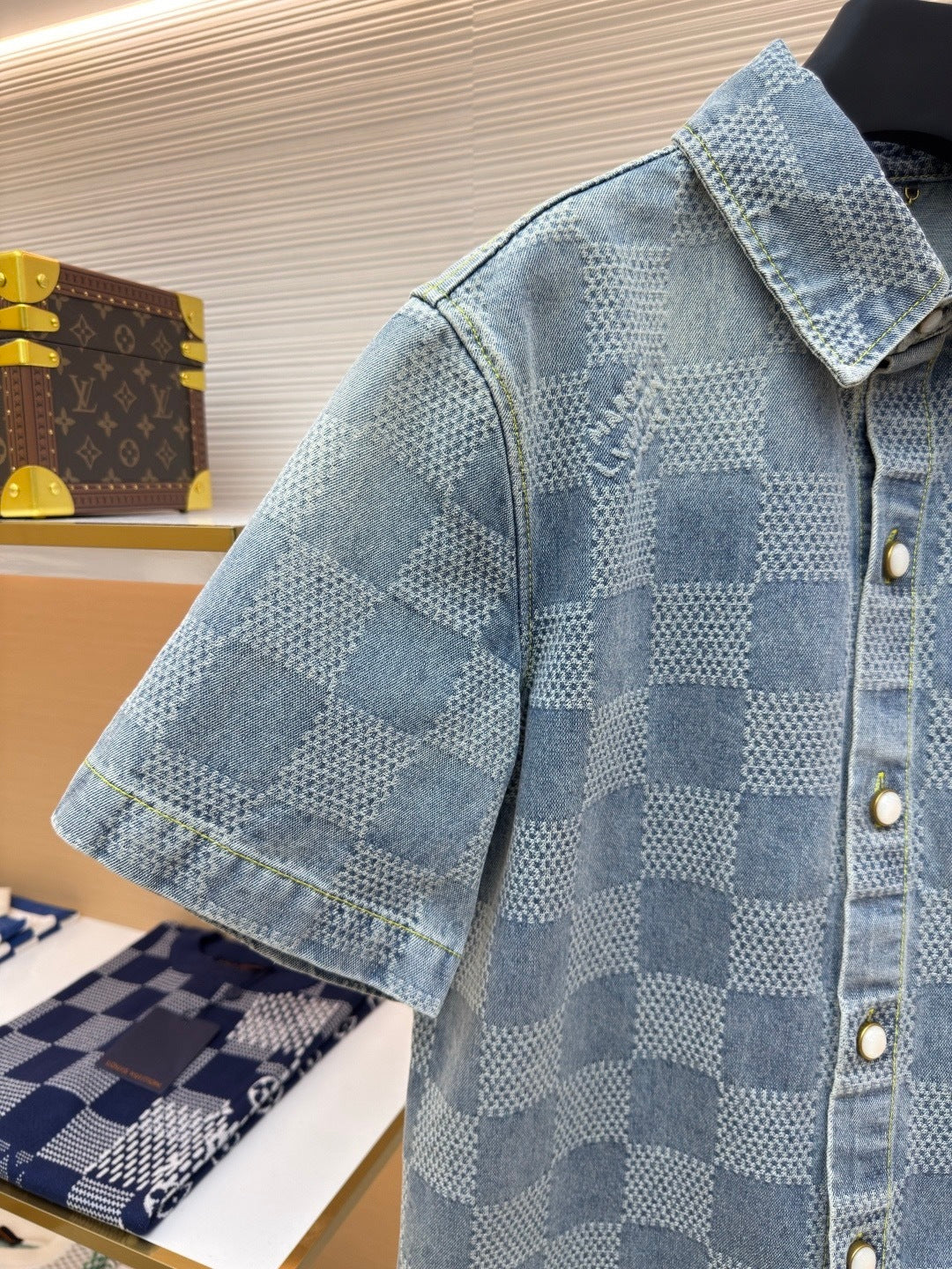 Louis Vuitton Damier 3D Light Denim Short-Sleeved Shirt