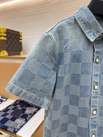 Louis Vuitton Damier 3D Light Denim Short-Sleeved Shirt