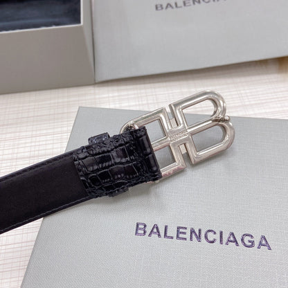 Balenciaga BB Logo Croc Effect Leather Belt "Black"