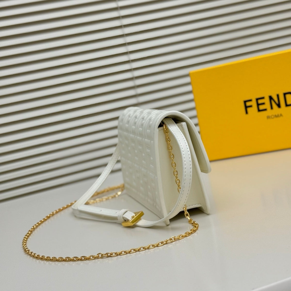 Fendi Tube Wallet On Chain "White Nappa Leather Wallet with FF Motif"