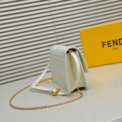 Fendi Tube Wallet On Chain "White Nappa Leather Wallet with FF Motif"
