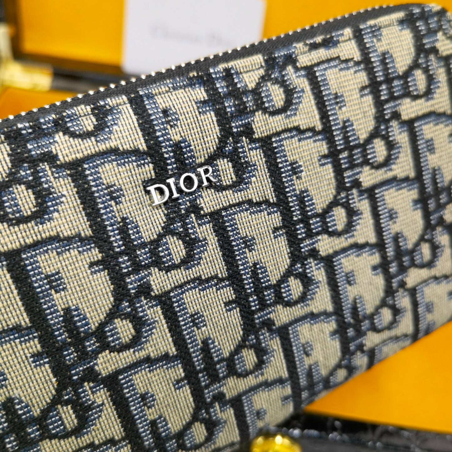 Dior Long Zipped Wallet Beige and Black Dior Oblique Jacquard