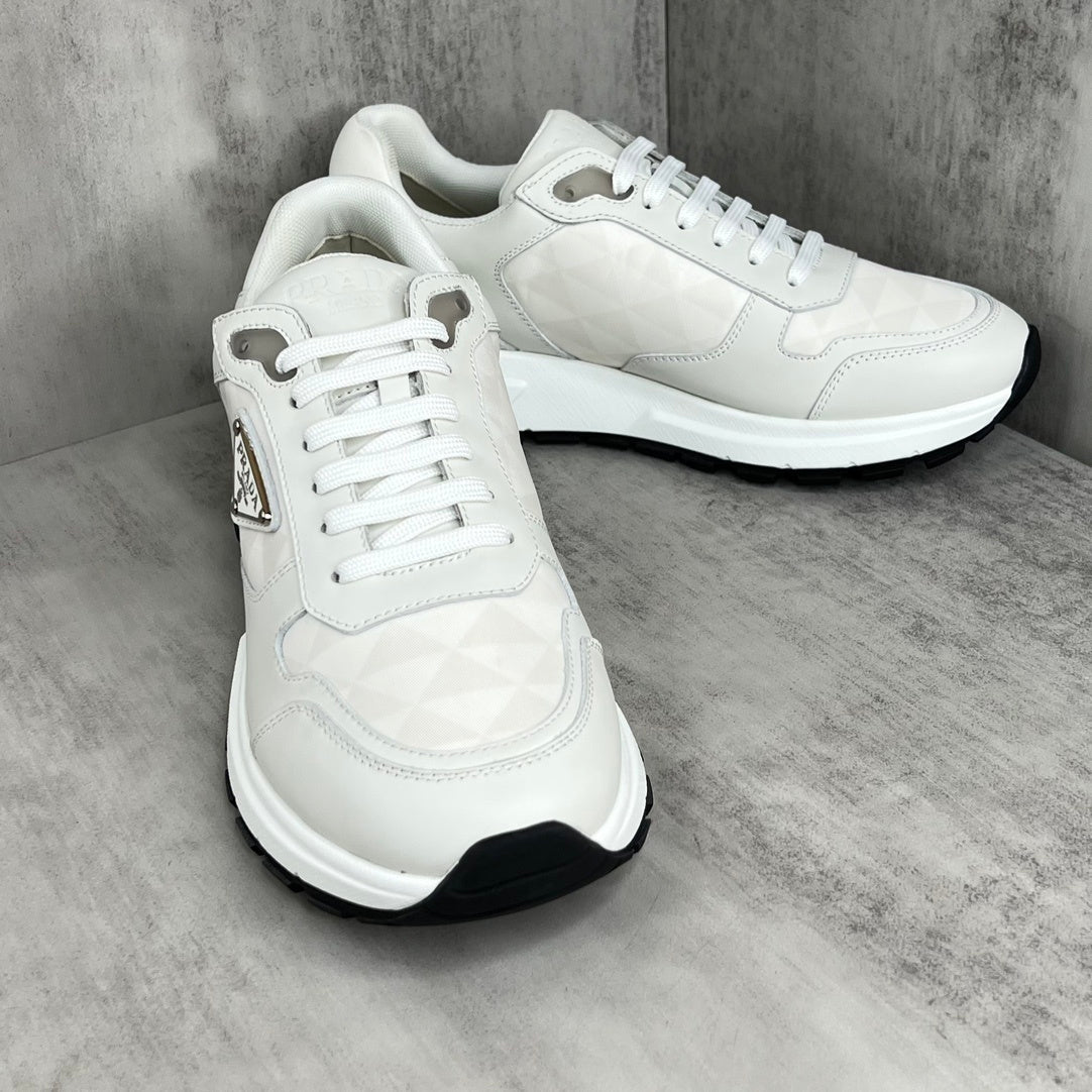 Prada Leather and Re-Nylon Sneakers "White"