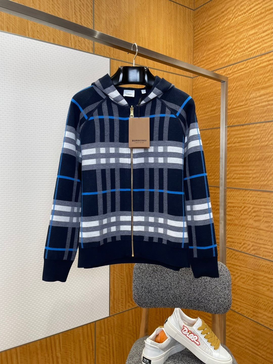 Burberry Ferryton Plaid Cotton Check Zip Hoodie "Blue"
