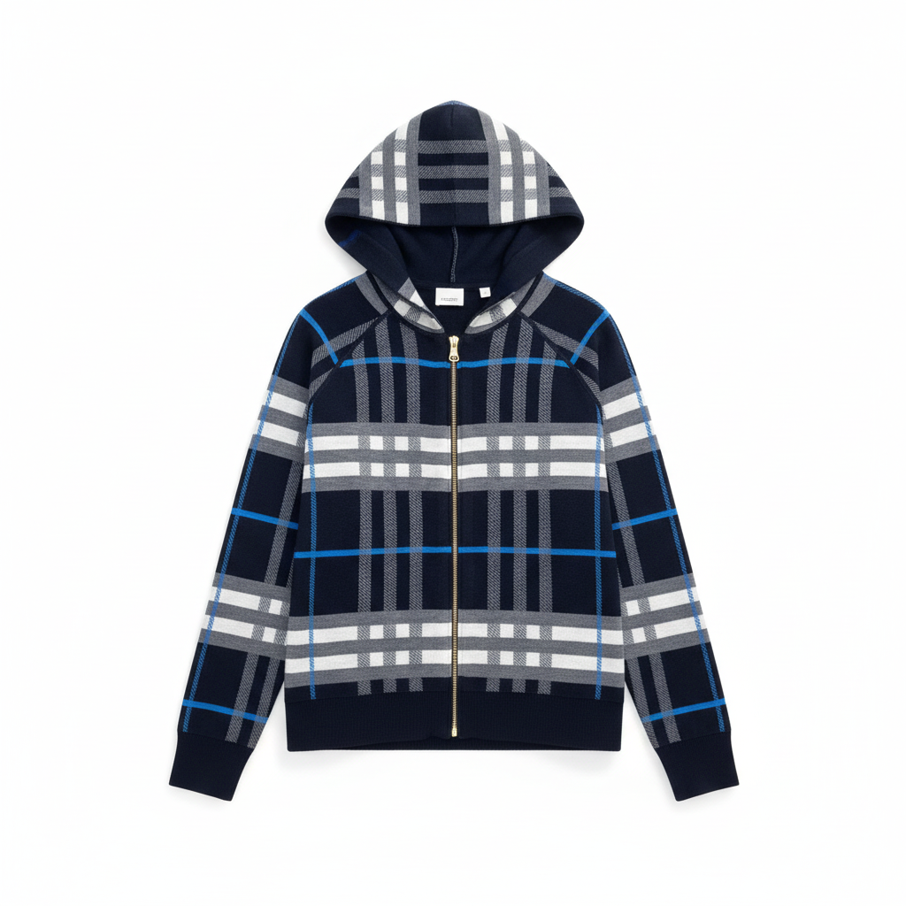 Burberry Ferryton Plaid Cotton Check Zip Hoodie "Blue"