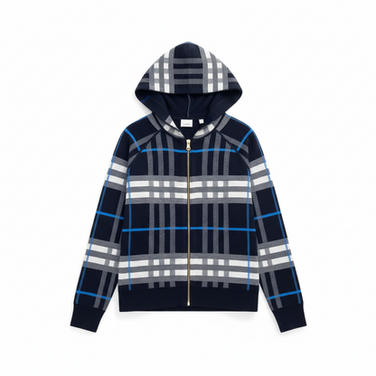 Burberry Ferryton Plaid Cotton Check Zip Hoodie "Blue"