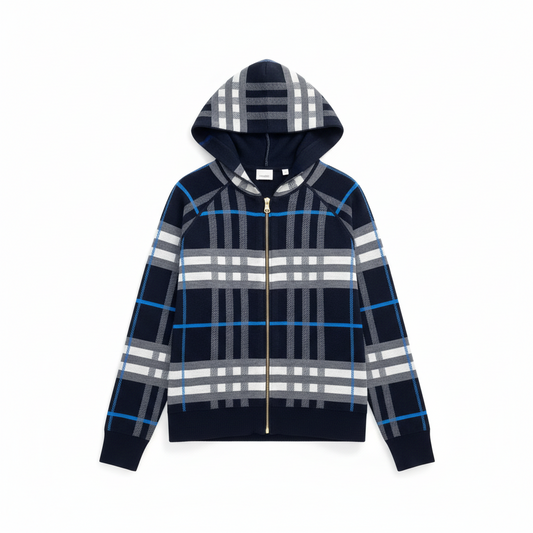 Burberry Ferryton Plaid Cotton Check Zip Hoodie "Blue"