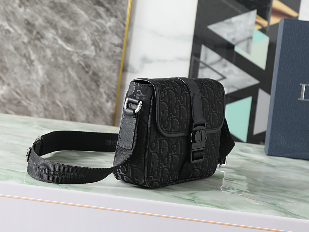 Dior Trek Messenger Bag with Flap "Black Dior Oblique Nylon"