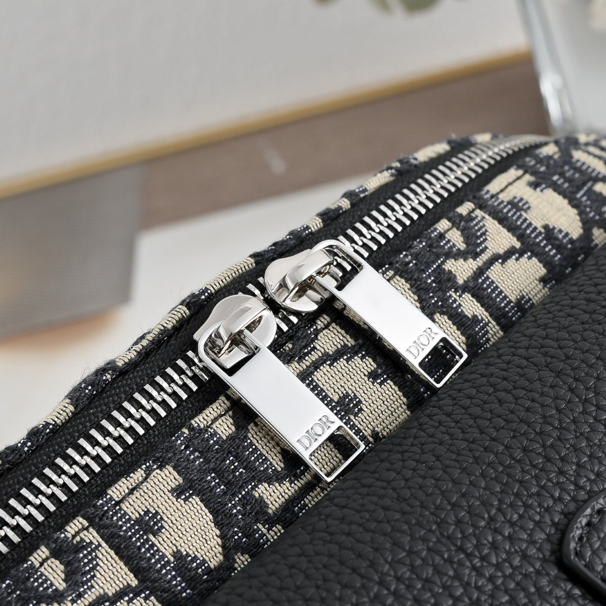 Dior Saddle Belt Bag "Dior Oblique Jacquard in Beige and Black and Grained Calfskin in Black"