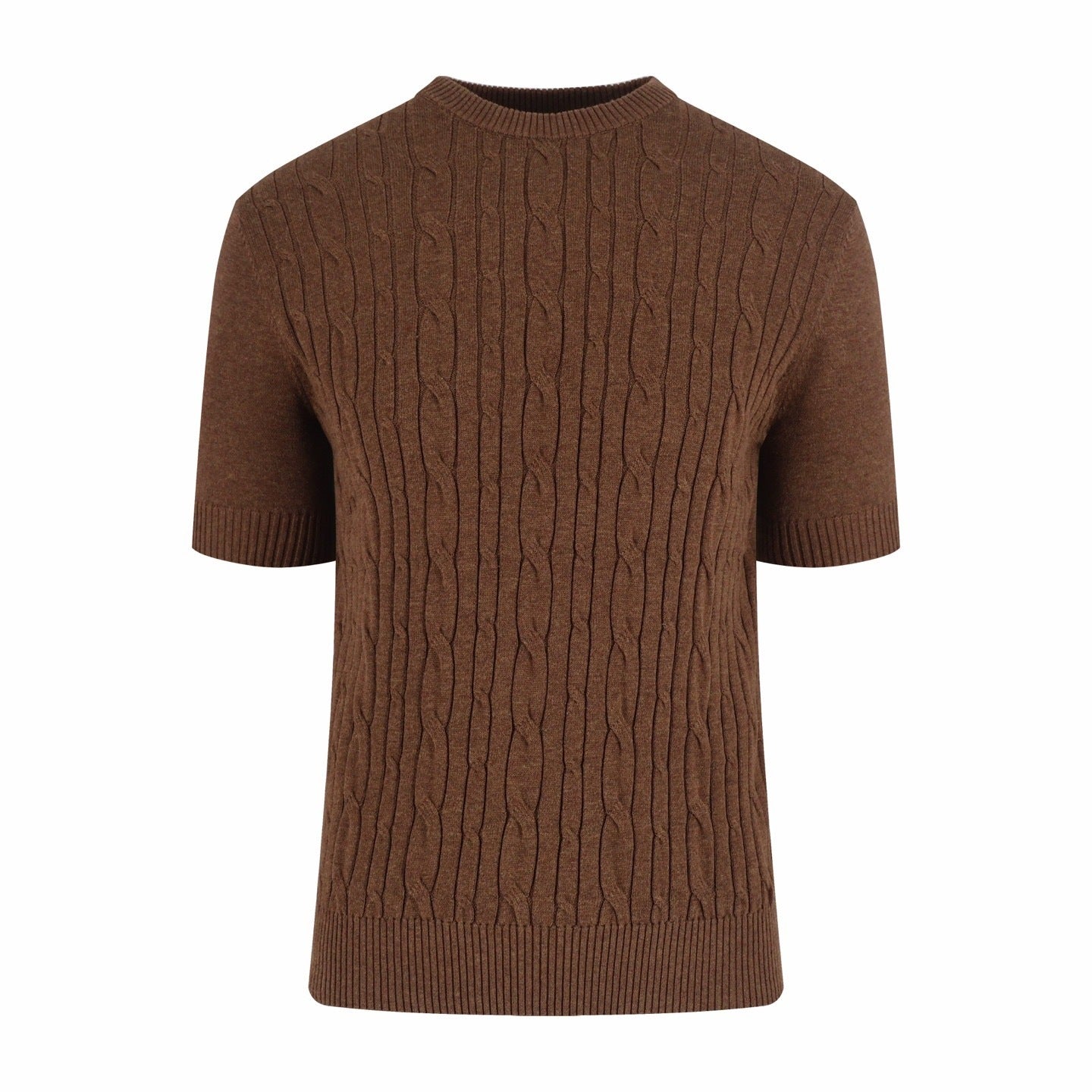 Loro Piana Treccia Cashmere Short-Sleeve Sweater T-Shirt "Brown"